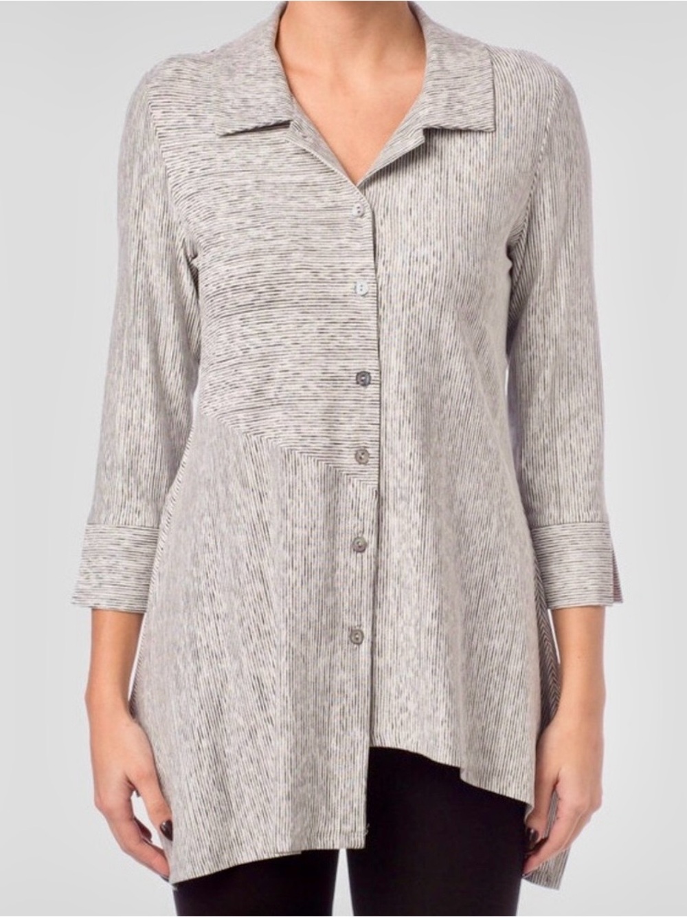 Joseph Ribkoff Light Gray Button-Front Tunic Blouse